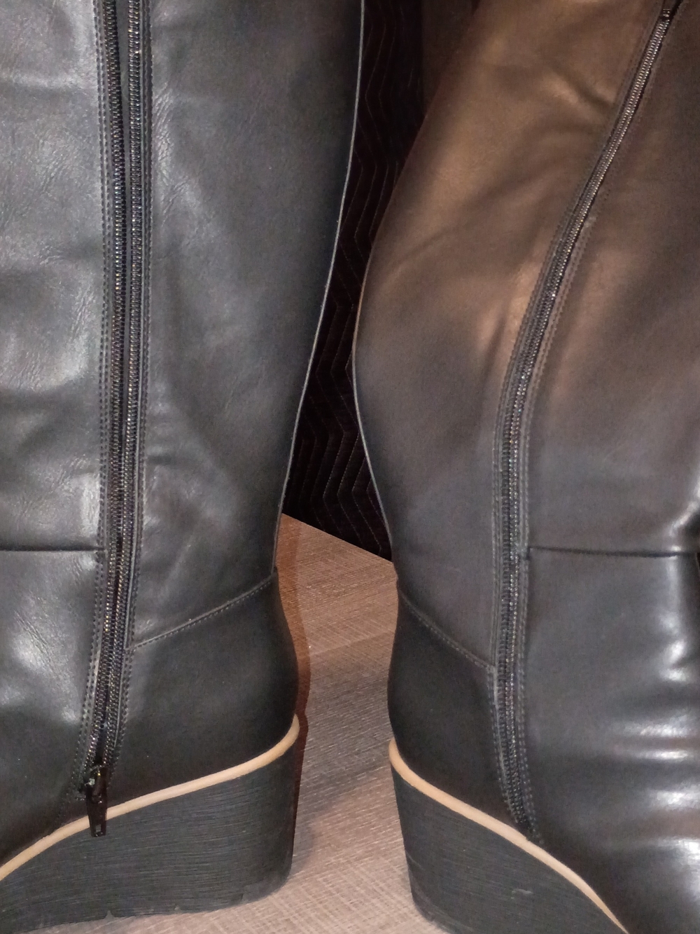Women's Black Wedge Zip Heeled Boots